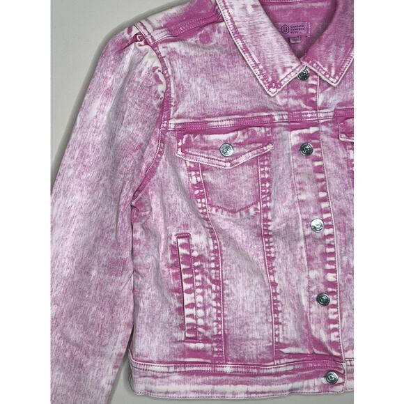 NWT Candace Cameron Bure Rose Quartz Denim Jacket Puff Shoulders Sz 6 Reg - Picture 2 of 7